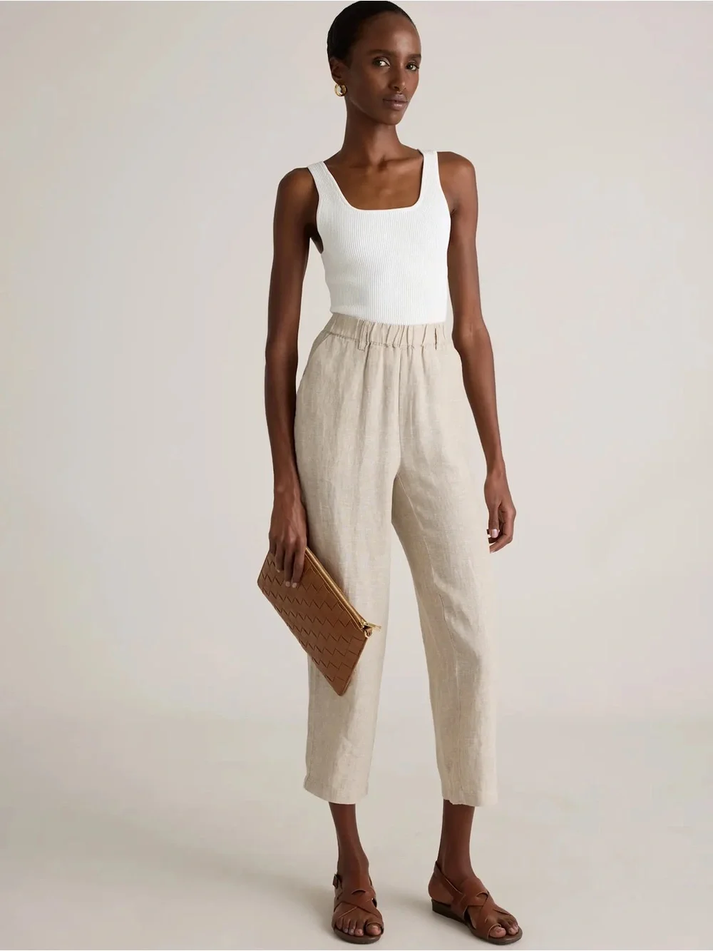 Quince coastal 100% European Linen granola neutral Pants cropped Straight Leg
